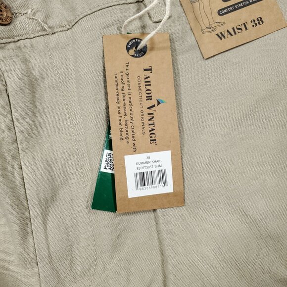 Tailor Vintage Greenwich Chino Shorts Stretch Khaki Linen Size 38 Beige Tan - Picture 5 of 8